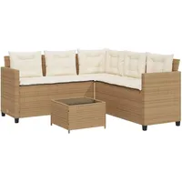 vidaXL Gartensofa in L-Form mit Tisch und Kissen Beige Poly Rattan