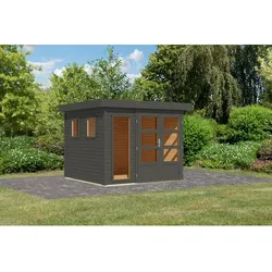 KARIBU Gartenhaus »Lahar 3,5«, BxHxT: 270 x 211 x 242 cm (Außenmaße inkl. Dachüberstand), Wandstärke 19 mm - grau