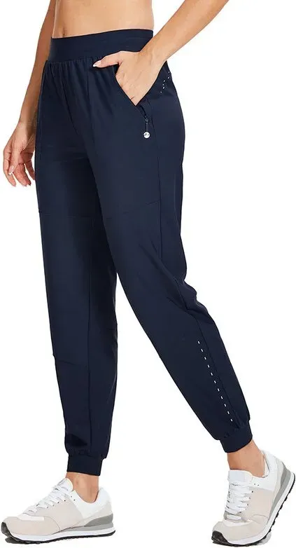 WILLIT Damen Jogginghose für Lauf- und Trainingsunterstützung, schnelltrocknend, leichtgewichtig, mit Reißverschluss-Taschen, Navyblau, Größe L
