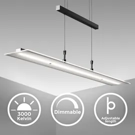 B.K.Licht LED Pendelleuchte stufenlos höhenverstellbar, dimmbar via Touch, warmweiße Lichtfarbe, Hängeleuchte, Hängelampe Esstisch, Esszimmerlampe hängend, Wohnzimmerlampe, 85x175 cm, Schwarz