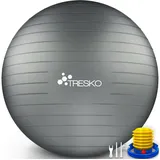 TRESKO Gymnastikball Anti-Burst groß, Ø 65cm, mit Pumpe, grau