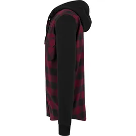 URBAN CLASSICS Hooded Ed Flanell Sweat Leeve Hemd Black / Bordeaux / Black L