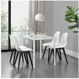 [en.casa]® [en.casa] Esstisch Stathelle 105x60x75 cm Weiß Glasplatte 4 Stühle Weiß/Schwarz