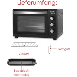 Zilan Minibackofen 45 Liter Konvektion 60 min Timer Ober-Unterhitze Mini Backofen Kleiner Backofen Elektrischer Backofen