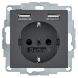 Berker SCHUKO-Steckdose  mit 2 USB-Buchsen (anthrazit matt)