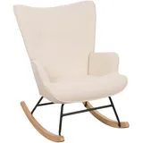 Mendler Schaukelstuhl HWC-N14, Schwingstuhl Relaxsessel Fernsehsessel, Massiv-Holz Metall Stoff/Textil 320g/m2 creme