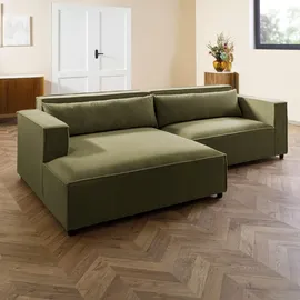 Livora Ecksofa Ottomane links Cord Velours 266x150x80 grün FINN