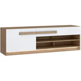 Forte Lowboard "Attention TV-Board, TV-Schrank", weiß (rivera eiche, weiß glanz), B:159,9cm H:50cm T:41,5cm, Spanplatte, Sideboards, Lowboard, TV-Board, Beleuchtung, Soft Close, Kabelführung