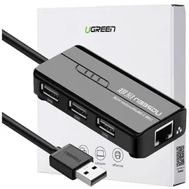 UGREEN USB 2.0 HUB RJ45 Ethernet Adapter 3+1 Port USB 2.0-Hub Schwarz