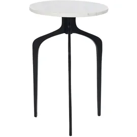 Beliani Beistelltisch weiß Schwarz, Stein, rund 36x56x36 cm, Wohnzimmer, Wohnzimmertische, Beistelltische