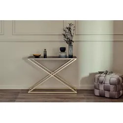 Konsolentisch JAHNKE "XTRA CONSOLE", gold (schwarzglas, gold, goldfarben, schwarzglas), B:100cm H:76cm T:30cm, Tische, Konsole/Beistelltisch in Gold-Look, aus Sicherheitsglas gefertigt