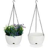 Relaxdays Blumenampel mit Wasserspeicher, 2er Set, HxD 60 cm, & innen, hängender Blumentopf, Kunststoff, weiß