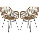 HOMCOM Rattanstühle Esszimmer, bis 120kg, Küchenstühle mit Rückenlehne in Rattanoptik, Wohnzimmerstuhl aus Stahl, Hellbraun   Aosom.de