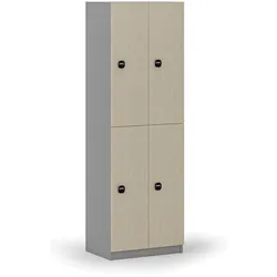 Holzspind mit Ablagefächern, 4 Fächer, RFID-Schloss, grau/Birke