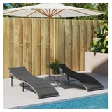 vidaXL Sonnenliegen 2 Stk. mit Auflagen Hellgrau Poly Rattan