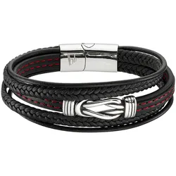 Lederarmband BRUNO BANANI "Schmuck Geschenk Armband Knoten, B4101B/20/00/21,5", rot (edelstahlfarben, schwarz, rot), Armbänder, Damen, Edelstahl-Leder-Textil, Edelstahl, Leder, Textil