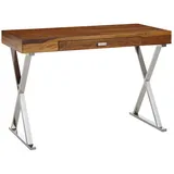 KADIMA DESIGN Massiver Sheesham-Schreibtisch mit X-förmigem Metallgestell. 120x55x78 cm