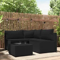 vidaXL Polyrattan Loungesofa 4-tlg. schwarz inkl. Kissen