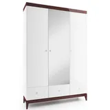 Casa Padrino Kleiderschrank Luxus Kleiderschrank Weiß / Hochglanz Braun 171,4 x 60 x H. 205 cm - Massivholz Schlafzimmerschrank mit Spiegel - Schlafzimmermöbel