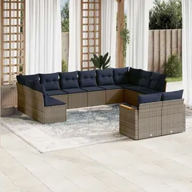 vidaXL 12-teiliges Gartensofa-Set mit Kissen, grau, Polyrattan - Grau