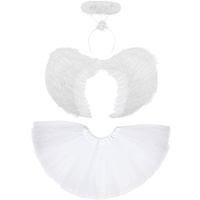 Weiße Engelsflügel und Halo für Erwachsene - 3-teiliges Tutu mit weißen Flügeln und weißem Halo Gefallener Engel Kostüm Damen Halloween Kostüm - Feenkostüm Feenflügel