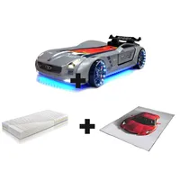 Aileenstore Autobett Kinderbett "Rio Roadster" LED Sound Sportsitze Lattenrost Spoiler 90x190 cm