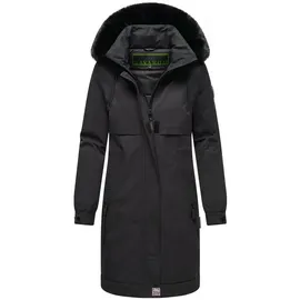 Navahoo Damen Mantel lange warme Winterjacke mit Kunstfell und Kapuze (beides abnehmbar) Kaltwetterretter 14 Black Gr. 5XL - 5XL