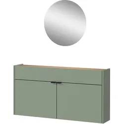 Garderoben-Set GERMANIA "Ameca", grün, B:110cm H:200cm T:22cm, Kastenmöbel-Sets, Mehrzweckschrank und Spiegel, geringe Tiefe, ideal für schmale Flure
