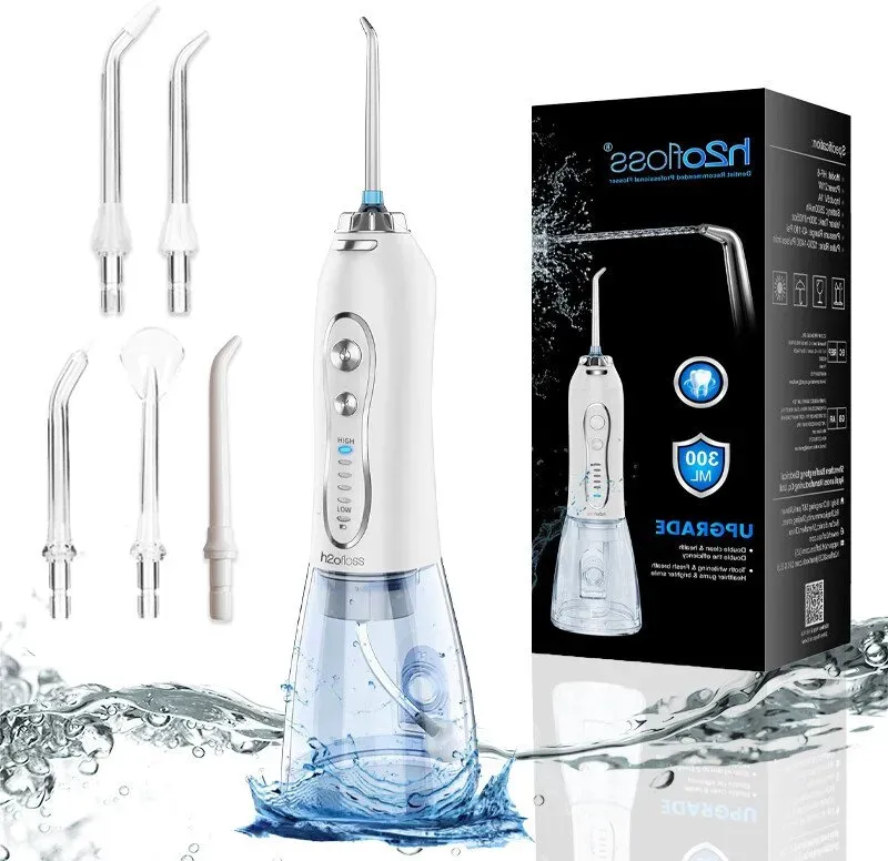 H2ofloss tragbarer Dentaljet 2500mAh Akku 140PSI 5 Düsen IPX7 wasserdicht 5 Modi USB-aufladbar weiß