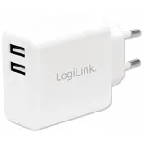 Logilink PA0210W - USB Steckdosenadapter (2x USB-A, 12W) für Smartphones/Tablets/MP3-MP4 Player/eBooks/Navi/etc. mit Überlade-, Tiefentlade-, Überlast- und Kurzschlussschutz, weiß