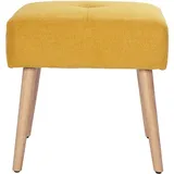 miliboo Niedriger Hocker aus Stoff mit strukturiertem Samteffekt in Senfgelb und hellem Massivholz H46 cm GUESTA