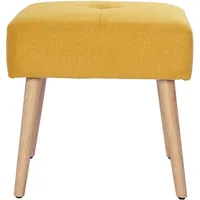 miliboo Niedriger Hocker aus Stoff mit strukturiertem Samteffekt in Senfgelb und hellem Massivholz H46 cm GUESTA