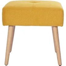 miliboo Niedriger Hocker aus Stoff mit strukturiertem Samteffekt in Senfgelb und hellem Massivholz H46 cm GUESTA