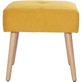 miliboo Niedriger Hocker aus Stoff mit strukturiertem Samteffekt in Senfgelb und hellem Massivholz H46 cm GUESTA