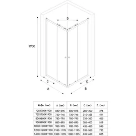 mai & mai Ravenna16K Eckdusche mit Doppel-Schiebetür 90 x 80 cm Schwarz Sicherheitsglas