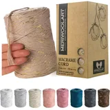 MeriWoolArt® Makramee Garn Beige - Makramee Garn 3mm farbig 200m - Super weiches Garn, einfach gedrehte Makramee Schnur - Öko-Tex 96% recyceltes Baumwollgarn farbig - DIY Boho Deko Makramee