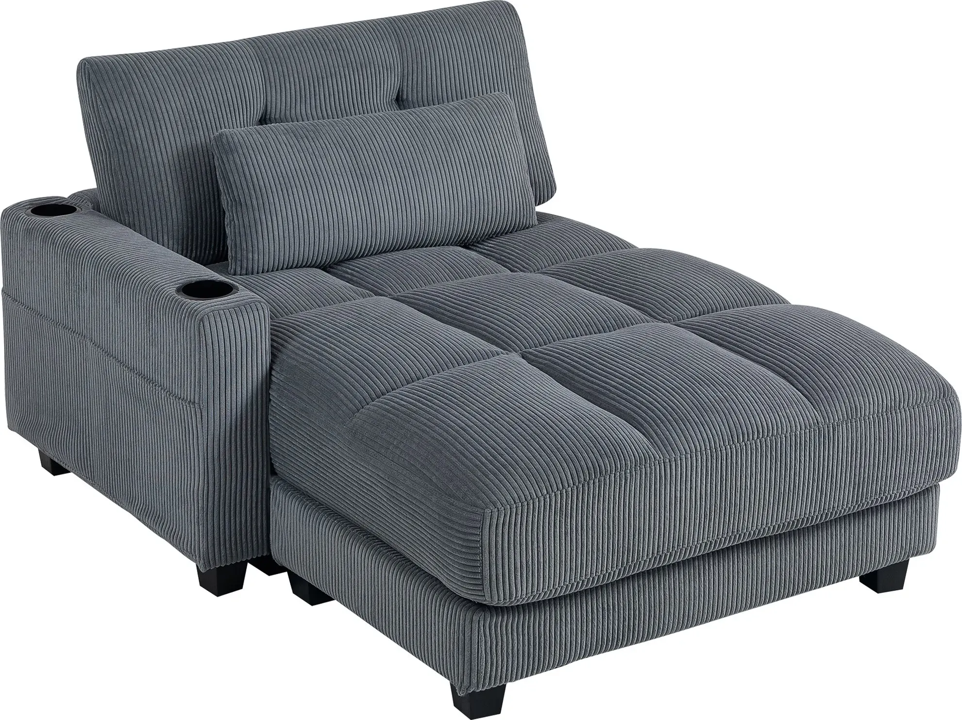 HOMCOM Chaiselongue 2 Sitzer Schlafsofa 114 x 147 cm Sofa mit Bettfunktion, Links/Rechts Armlehne, Becherhalter und Lendenkissen Couch für Wohnzimmer, Schlafzimmer, Dunkelgrau   Aosom