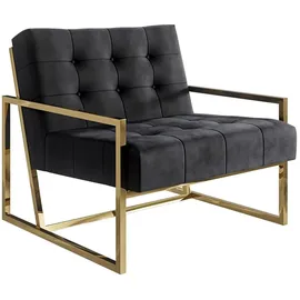 s-style möbel Loungesessel 84 x 81 x 89 cm Schwarz/Gold mit Metallfüßen