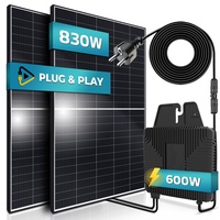 Balkonkraftwerk 830/600W, BENY 600W Micro-Wechselrichter, 2x415W Solarmodule, 5m Anschlusskabel, Photovoltaikanlage, Mini-PV Anlage genehmigungsfrei, Solaranlage, Solarpanel, Inverter, Balkon