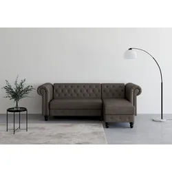 Ecksofa DOREL HOME "Felix, L-Form, 241 cm (Liegefl.108x195 cm), Recamiere tauschbar", braun (dunkelbraun), B:241cm H:83cm T:154cm, Sofas, verstellb. Rückenlehne, Bett-Funktion, Velours, Kunstleder, Vintage