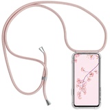 YMCASE Handykette Handyhülle für Samsung Galaxy A02 mit Band - Handy-Kette Handy Hülle mit Kordel zum Umhängen Handyanhänger Halsband Lanyard Case - Transparent Schutzhülle in Roségold