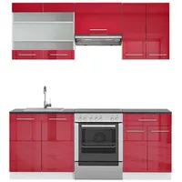 Vicco Küchenzeile Fame-Line 200 cm Bordeaux Hochglanz/Weiß