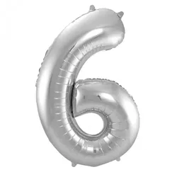 Folat XL Folienballon Zahl 6 in silber, 86 cm, 1 Stück, Helium Ballon (unbefüllt) - Luftballon