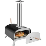 COSTWAY Pizzaofen, inkl. Pizzaschieber & Pizzastein, Holz, bis zu 450 °C schwarz