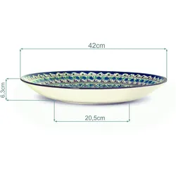 4BIG.fun Usbekische Rischtan Lagan Ø42 cm Oriental Ljagan Keramik Schale Plate Glasur Teller Handarbeit