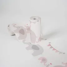 A.S. Création selbstklebende Bordüre - Papierbordüre mit kinderfreundlichen Motiven in Rosa, Grau Weiß - auf 5,00 m x 0,15 m je Rolle