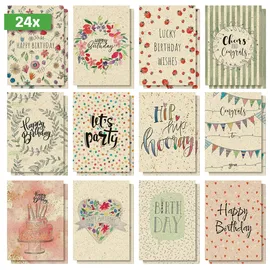 Sigel Geburtstags-Postkarten-Set "Happy Grassy Birthday", A6, 12 unterschiedliche Geburtstagskarten aus nachhaltigem Graskarton, aus nachhaltigem Papier