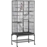 Yaheetech Vogelkäfig groß,Vogelvoliere für wellensittich Papagei nymphensittiche Chinchilla,Nagerkäfig rattenkäfig 3 Ebenen 176cm hoch,Schwarz