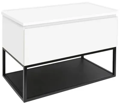 SAT B-Way Badezimmerschrank Mit Abdeckplatte 79x57x45 cm weiß glanz BWAY80WDESK