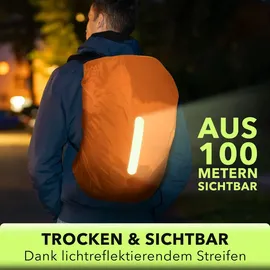 AVANA Regenschutz für Rucksäcke mit Reflexstreifen (10-70L) wasserdichte Regenhülle Schulranzen Rucksack Cover reflektierender Rucksacküberzug Orange